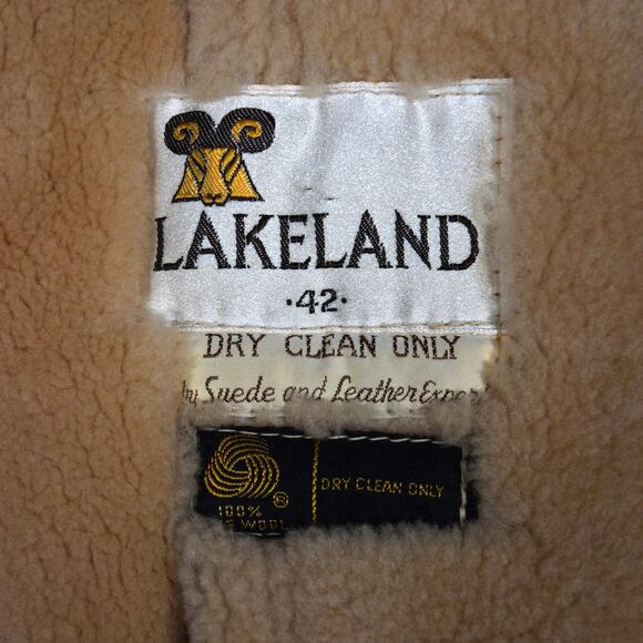 Vintage Lakeland Tan Suede Field Coat Men's Sz 42 Wool Lining Trim Button Up - Picture 10 of 11